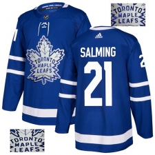 Men's Adidas Toronto Maple Leafs #21 Borje Salming Authentic Royal Blue Fashion Gold NHL Jersey