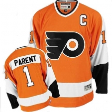 Men's CCM Philadelphia Flyers #1 Bernie Parent Authentic Orange Throwback NHL Jersey