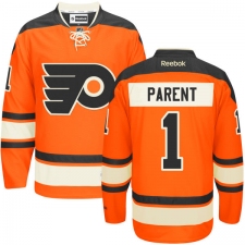 Men's Reebok Philadelphia Flyers #1 Bernie Parent Premier Orange New Third NHL Jersey