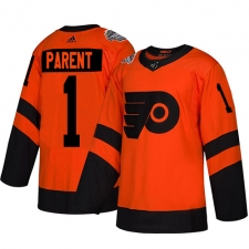Women's Adidas Philadelphia Flyers #1 Bernie Parent Orange Authentic 2019 Stadium Series Stitched NHL Jersey