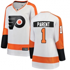 Women's Philadelphia Flyers #1 Bernie Parent Fanatics Branded White Away Breakaway NHL Jersey