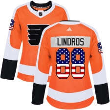 Women's Adidas Philadelphia Flyers #88 Eric Lindros Authentic Orange USA Flag Fashion NHL Jersey
