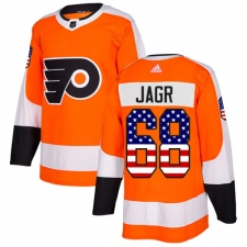Men's Adidas Philadelphia Flyers #68 Jaromir Jagr Authentic Orange USA Flag Fashion NHL Jersey