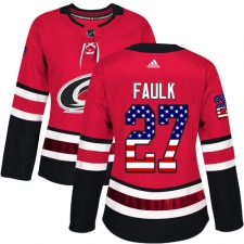 Women's Adidas Carolina Hurricanes #27 Justin Faulk Authentic Red USA Flag Fashion NHL Jersey