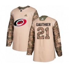 Men's Adidas Carolina Hurricanes #21 Julien Gauthier Authentic Camo Veterans Day Practice NHL Jersey