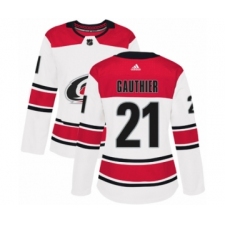 Women's Adidas Carolina Hurricanes #21 Julien Gauthier Authentic White Away NHL Jersey