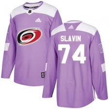 Youth Adidas Carolina Hurricanes #74 Jaccob Slavin Authentic Purple Fights Cancer Practice NHL Jersey