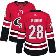 Women's Adidas Carolina Hurricanes #28 Elias Lindholm Authentic Red Home NHL Jersey