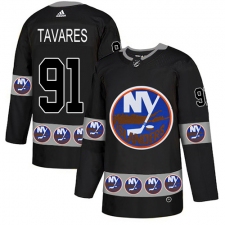 Men's Adidas New York Islanders #91 John Tavares Authentic Black Team Logo Fashion NHL Jersey