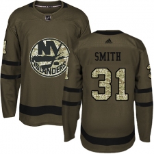 Men's Adidas New York Islanders #31 Billy Smith Authentic Green Salute to Service NHL Jersey