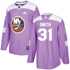 Men's Adidas New York Islanders #31 Billy Smith Authentic Purple Fights Cancer Practice NHL Jersey