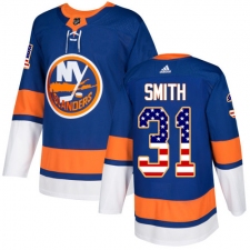 Men's Adidas New York Islanders #31 Billy Smith Authentic Royal Blue USA Flag Fashion NHL Jersey