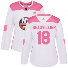 Women's Adidas New York Islanders #18 Anthony Beauvillier Authentic White Pink Fashion NHL Jersey