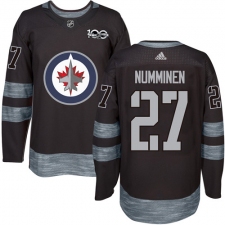 Men's Adidas Winnipeg Jets #27 Teppo Numminen Premier Black 1917-2017 100th Anniversary NHL Jersey