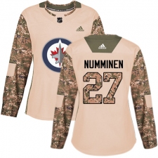Women's Adidas Winnipeg Jets #27 Teppo Numminen Authentic Camo Veterans Day Practice NHL Jersey