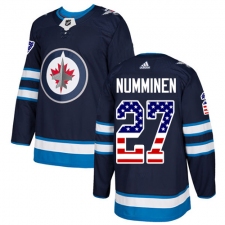 Youth Adidas Winnipeg Jets #27 Teppo Numminen Authentic Navy Blue USA Flag Fashion NHL Jersey