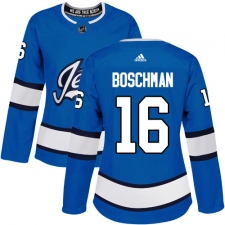 Women's Adidas Winnipeg Jets #16 Laurie Boschman Authentic Blue Alternate NHL Jersey