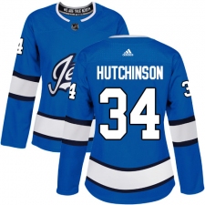 Women's Adidas Winnipeg Jets #34 Michael Hutchinson Authentic Blue Alternate NHL Jersey