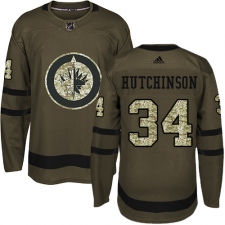 Youth Adidas Winnipeg Jets #34 Michael Hutchinson Authentic Green Salute to Service NHL Jersey