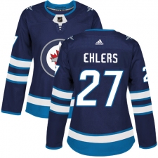 Women's Adidas Winnipeg Jets #27 Nikolaj Ehlers Authentic Navy Blue Home NHL Jersey