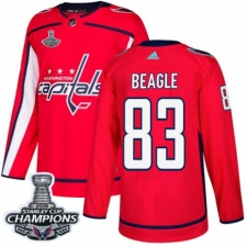Men's Adidas Washington Capitals #83 Jay Beagle Premier Red Home 2018 Stanley Cup Final Champions NHL Jersey