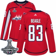 Women's Adidas Washington Capitals #83 Jay Beagle Authentic Red Home 2018 Stanley Cup Final Champions NHL Jersey