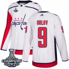 Men's Adidas Washington Capitals #9 Dmitry Orlov Authentic White Away 2018 Stanley Cup Final Champions NHL Jersey