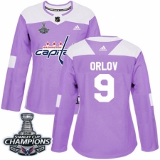 Women's Adidas Washington Capitals #9 Dmitry Orlov Authentic Purple Fights Cancer Practice 2018 Stanley Cup Final Champions NHL Jersey