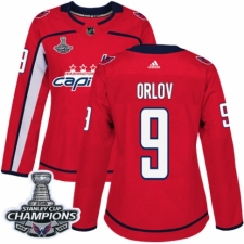 Women's Adidas Washington Capitals #9 Dmitry Orlov Authentic Red Home 2018 Stanley Cup Final Champions NHL Jersey