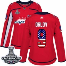 Women's Adidas Washington Capitals #9 Dmitry Orlov Authentic Red USA Flag Fashion 2018 Stanley Cup Final Champions NHL Jersey