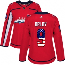 Women's Adidas Washington Capitals #9 Dmitry Orlov Authentic Red USA Flag Fashion NHL Jersey