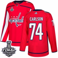 Men's Adidas Washington Capitals #74 John Carlson Authentic Red Home 2018 Stanley Cup Final NHL Jersey
