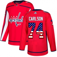 Men's Adidas Washington Capitals #74 John Carlson Authentic Red USA Flag Fashion NHL Jersey