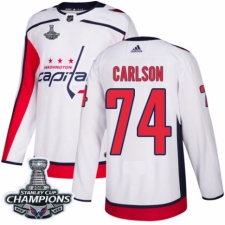 Men's Adidas Washington Capitals #74 John Carlson Authentic White Away 2018 Stanley Cup Final Champions NHL Jersey