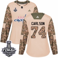 Women's Adidas Washington Capitals #74 John Carlson Authentic Camo Veterans Day Practice 2018 Stanley Cup Final NHL Jersey