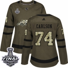 Women's Adidas Washington Capitals #74 John Carlson Authentic Green Salute to Service 2018 Stanley Cup Final NHL Jersey