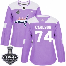 Women's Adidas Washington Capitals #74 John Carlson Authentic Purple Fights Cancer Practice 2018 Stanley Cup Final NHL Jersey