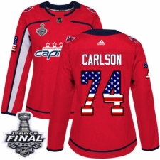 Women's Adidas Washington Capitals #74 John Carlson Authentic Red USA Flag Fashion 2018 Stanley Cup Final NHL Jersey