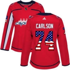 Women's Adidas Washington Capitals #74 John Carlson Authentic Red USA Flag Fashion NHL Jersey