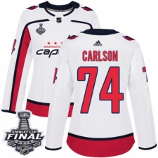 Women's Adidas Washington Capitals #74 John Carlson Authentic White Away 2018 Stanley Cup Final NHL Jersey