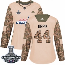 Women's Adidas Washington Capitals #44 Brooks Orpik Authentic Camo Veterans Day Practice 2018 Stanley Cup Final Champions NHL Jersey