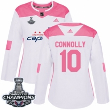 Women's Adidas Washington Capitals #10 Brett Connolly Authentic White Pink Fashion 2018 Stanley Cup Final Champions NHL Jersey