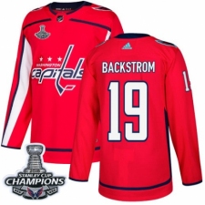 Men's Adidas Washington Capitals #19 Nicklas Backstrom Premier Red Home 2018 Stanley Cup Final Champions NHL Jersey