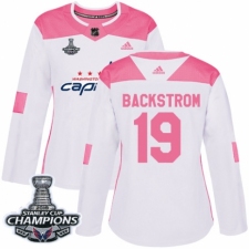 Women's Adidas Washington Capitals #19 Nicklas Backstrom Authentic White Pink Fashion 2018 Stanley Cup Final Champions NHL Jersey