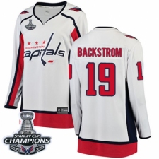 Women's Washington Capitals #19 Nicklas Backstrom Fanatics Branded White Away Breakaway 2018 Stanley Cup Final Champions NHL Jersey