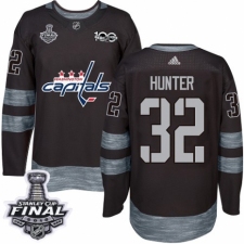 Men's Adidas Washington Capitals #32 Dale Hunter Authentic Black 1917-2017 100th Anniversary 2018 Stanley Cup Final NHL Jersey