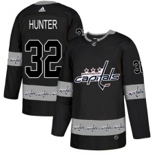 Men's Adidas Washington Capitals #32 Dale Hunter Authentic Black Team Logo Fashion NHL Jersey
