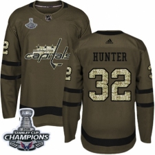 Men's Adidas Washington Capitals #32 Dale Hunter Authentic Green Salute to Service 2018 Stanley Cup Final Champions NHL Jersey