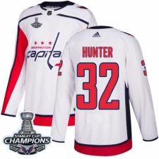 Men's Adidas Washington Capitals #32 Dale Hunter Authentic White Away 2018 Stanley Cup Final Champions NHL Jersey