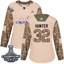 Women's Adidas Washington Capitals #32 Dale Hunter Authentic Camo Veterans Day Practice 2018 Stanley Cup Final Champions NHL Jersey